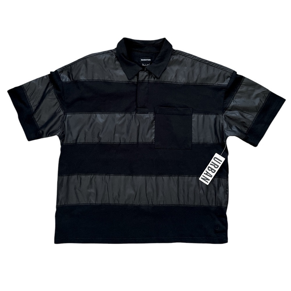 STANDARD CLOTH MEN’S BLACK STRIPED RUGBY SHIRT SZ LG- NWT - Picture 2 of 7